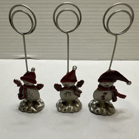 St. Nicholas Square Pewter Enameled Snowman Photo Holders Set Of‎ 3 - Picture 1 of 4